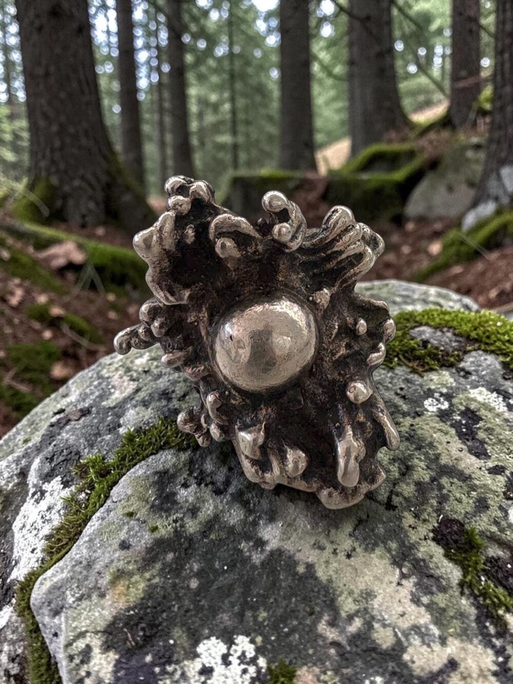 Vintage Sterling Silver Statement Ring Organic Design Unique Textured Finish